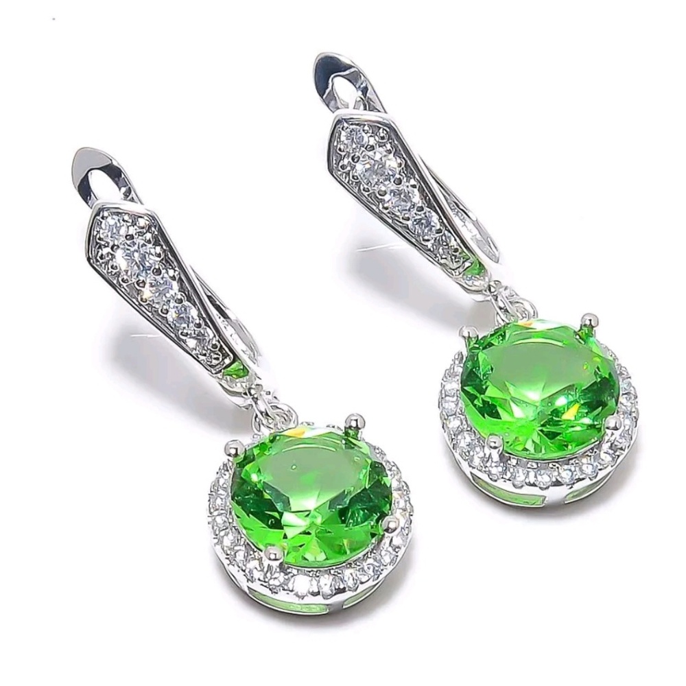 Peridot & white topaz dangle earrings 925 silver